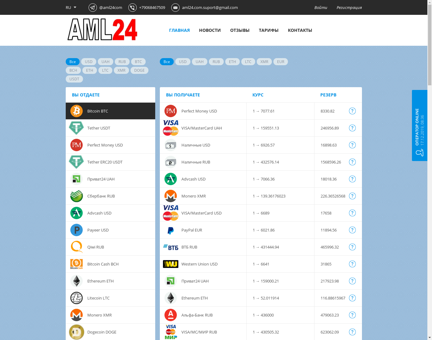 AML24 интерфейс пользователя: домашняя страничка на языке — Русский