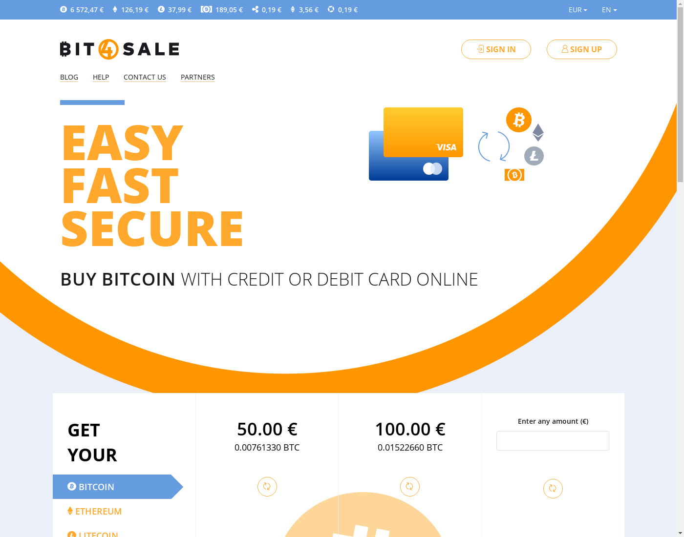 Bit4Sale user interface: the home page in English
