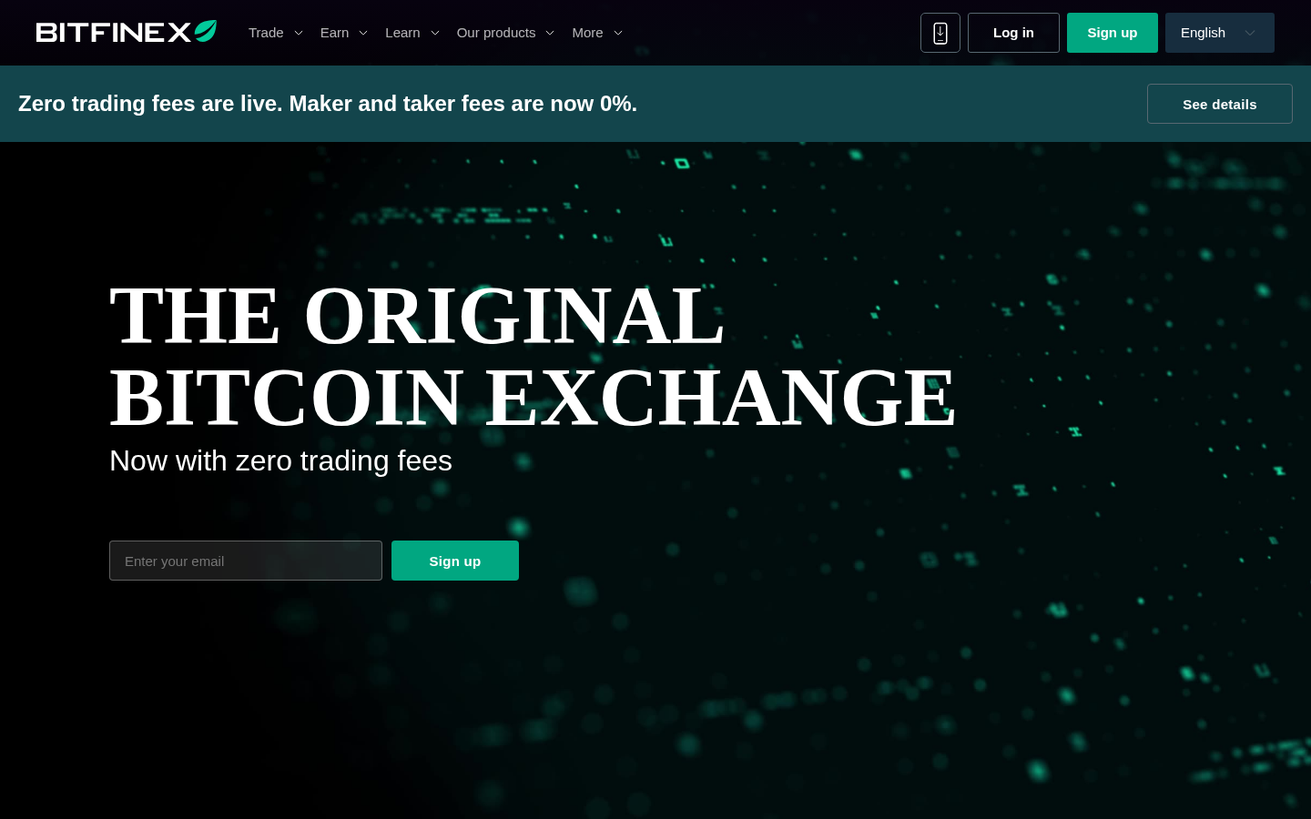 Bitfinex homepage screenshot
