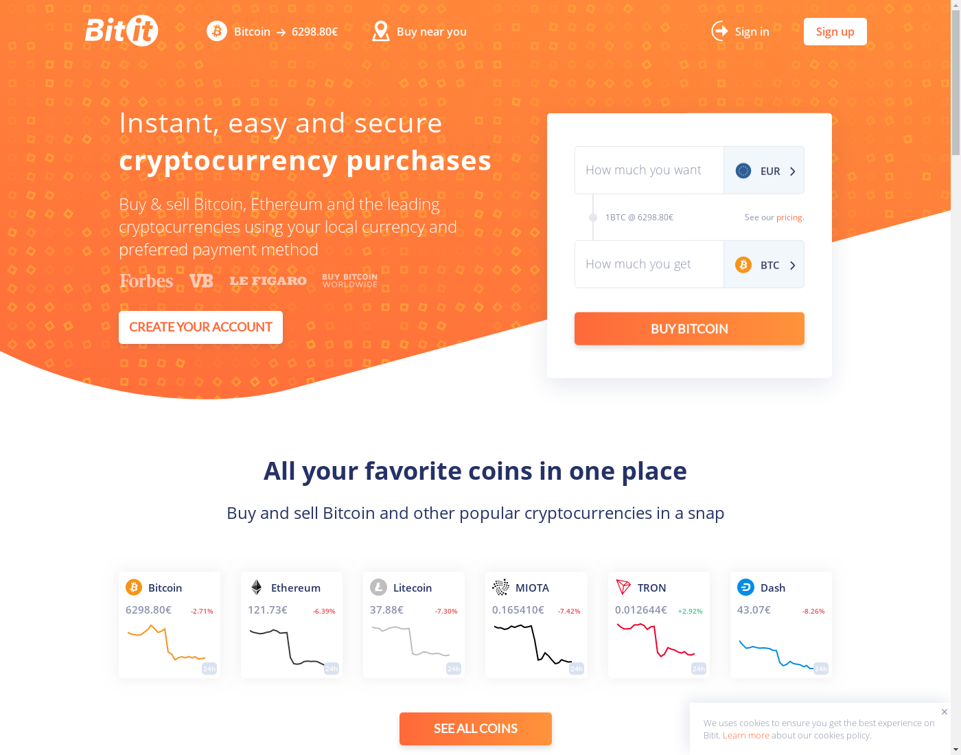 Bitit user interface: the home page in English