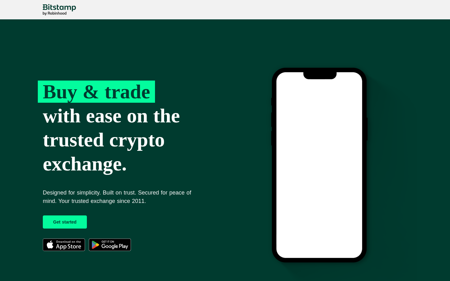 Bitstamp by Robinhood homepage screenshot