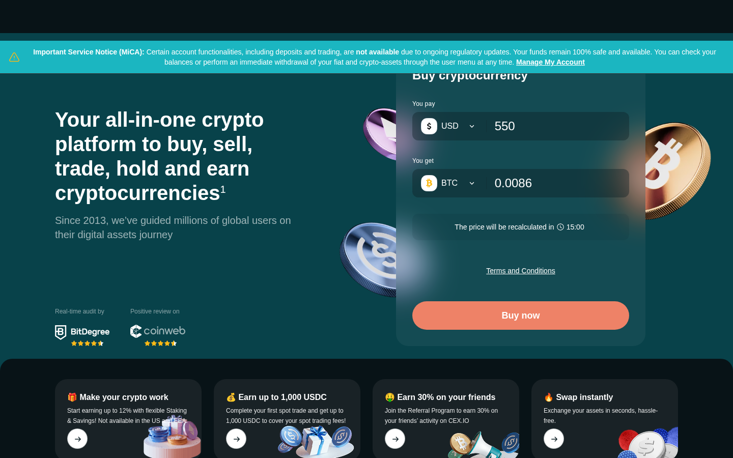 CEX.IO homepage screenshot
