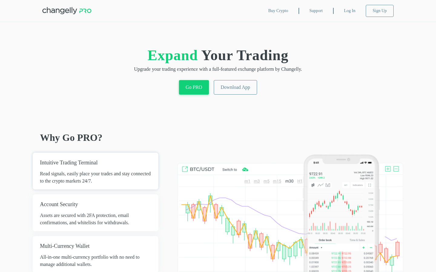 Changelly PRO homepage screenshot