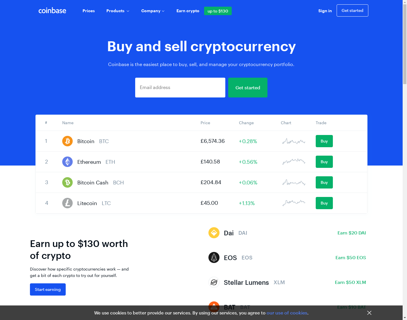 Coinbase вебсайт. Домашняя страница, язык интерфейса — English