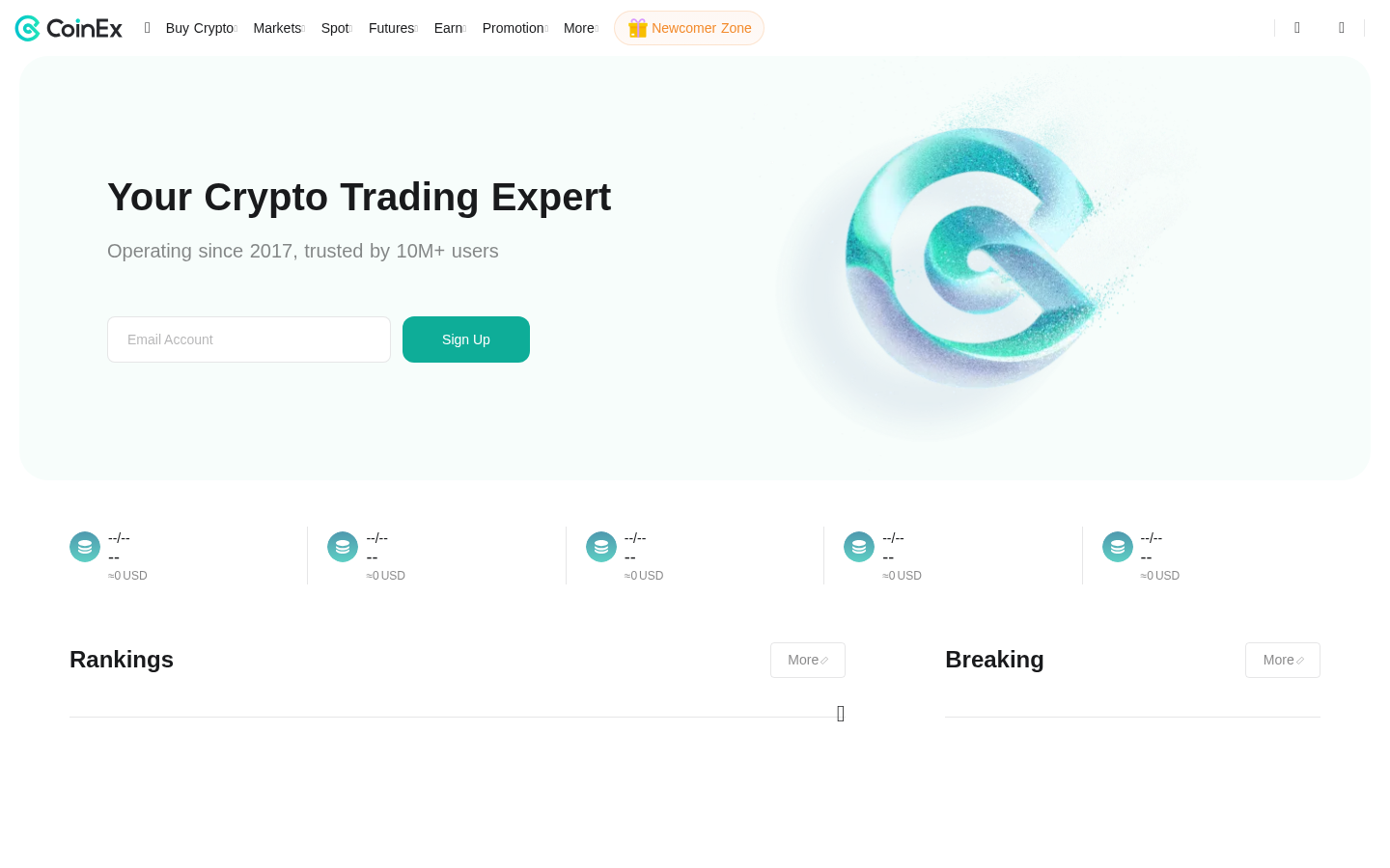 CoinEx homepage screenshot